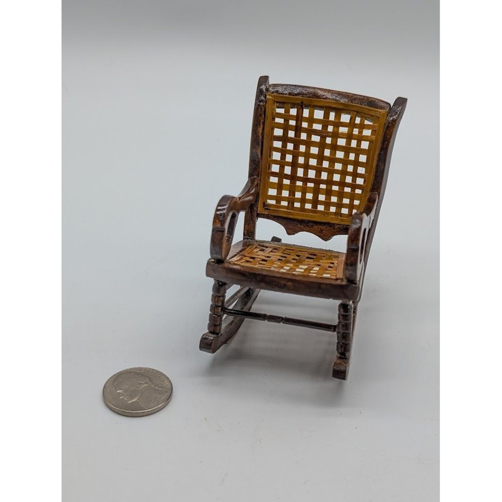 1:12 Miniature Dollhouse Lincoln Wood Rocking Chair Cane Seat‎ Country Farmhouse
